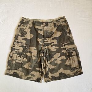 Vintage Y2K 2000s Sears Roebuck & Co Men's Camo Cargo Shorts Green Broken In 32